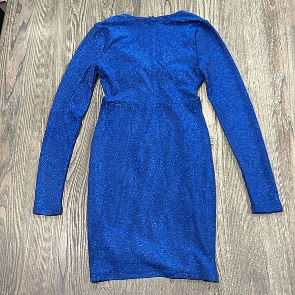 Wild Fable Dress S Blue Sparkling Bodycon Cut Out Knee Length Long Sleeve Lurex - Picture 2 of 6